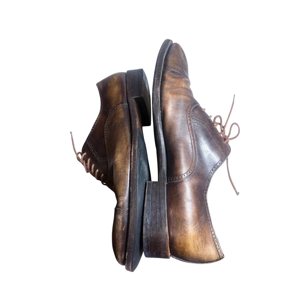 Salvatore Ferragamo Oxford Shoes Mens 11 2E Brown Leather Cap Toe Brogue Italy